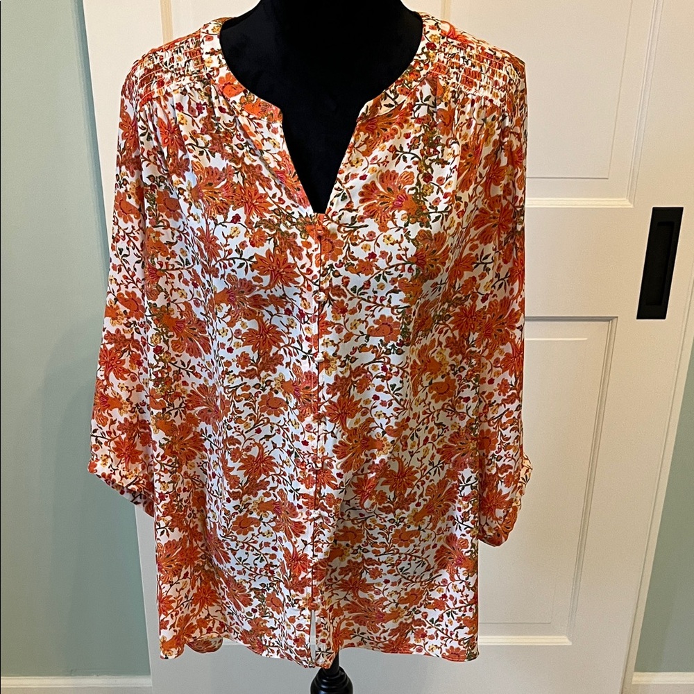 Rose & Olive Floral Blouse - Orange and White
